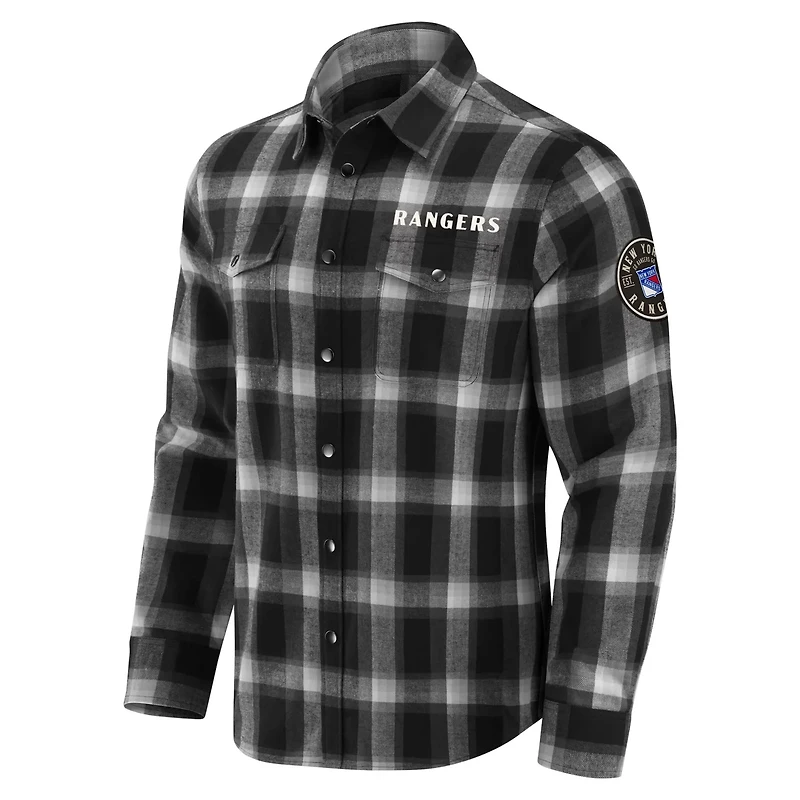 Darius Rucker Collection by Fanatics New York Rangers Flannel Plaid Full-Snap Shirt