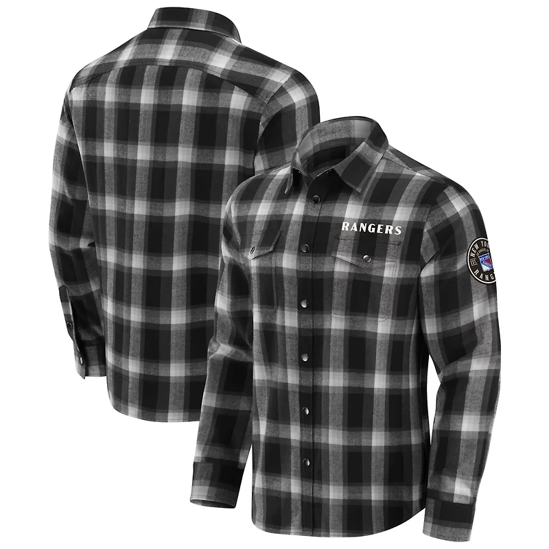 Darius Rucker Collection by Fanatics New York Rangers Flannel Plaid Full-Snap Shirt