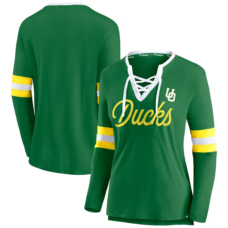 Fanatics Apple Oregon Ducks Block Party Script Lace-Up V-Neck Long Sleeve T-Shirt