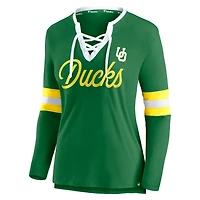Fanatics Apple Oregon Ducks Block Party Script Lace-Up V-Neck Long Sleeve T-Shirt