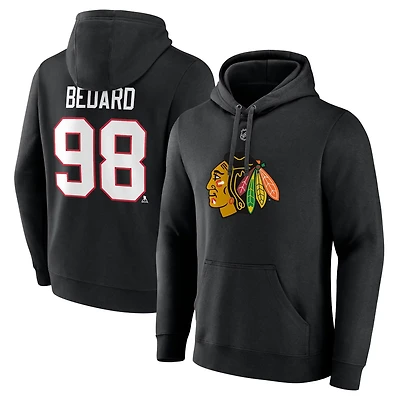 Fanatics Branded Connor Bedard Chicago hawks Authentic Stack Name  Number Tri-Blend Pullover Hoodie