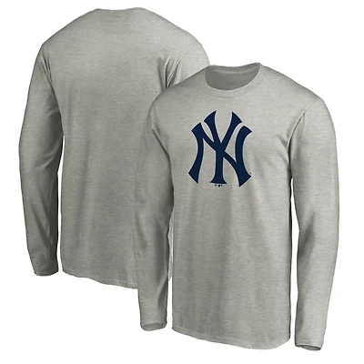 Fanatics Branded Heathered Gray New York Yankees Official Logo Long Sleeve T-Shirt