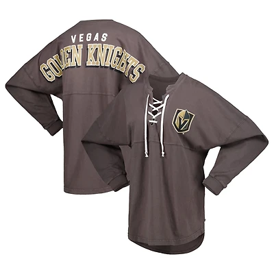 Fanatics Branded Vegas Golden Knights Spirit Lace-Up V-Neck Long Sleeve Jersey T-Shirt