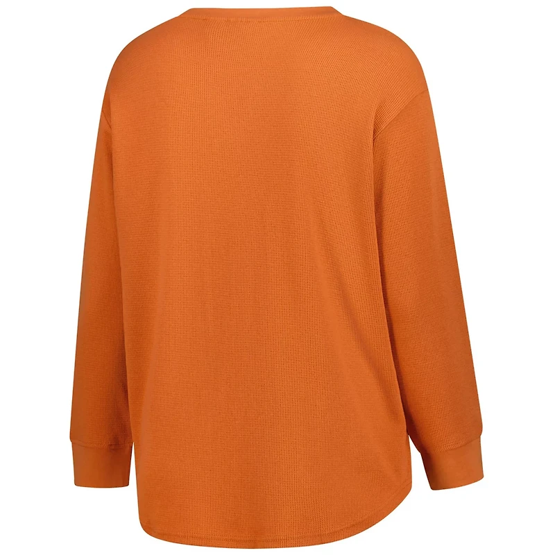 Fanatics Burnt Texas Longhorns Lace-Up Waffle Knit Plus Long Sleeve T-Shirt