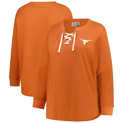 Fanatics Burnt Texas Longhorns Lace-Up Waffle Knit Plus Long Sleeve T-Shirt