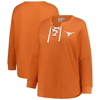 Fanatics Burnt Texas Longhorns Lace-Up Waffle Knit Plus Long Sleeve T-Shirt