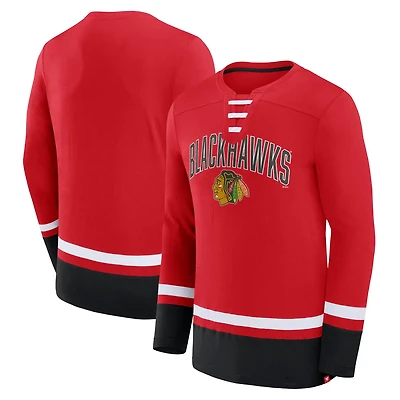 Fanatics Chicago Blackhawks Back Pass Lace-Up Long Sleeve T-Shirt