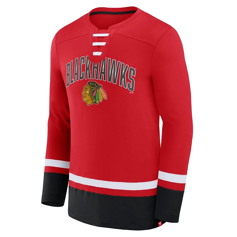 Fanatics Chicago Blackhawks Back Pass Lace-Up Long Sleeve T-Shirt