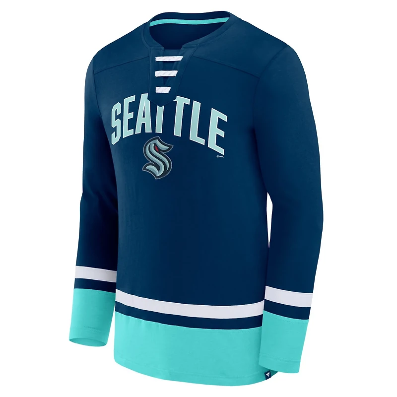 Fanatics Deep Sea Seattle Kraken Back Pass Lace-Up Long Sleeve T-Shirt