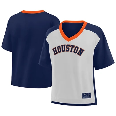 Fanatics Graphite Houston Astros Oversized Cropped V-Neck T-Shirt