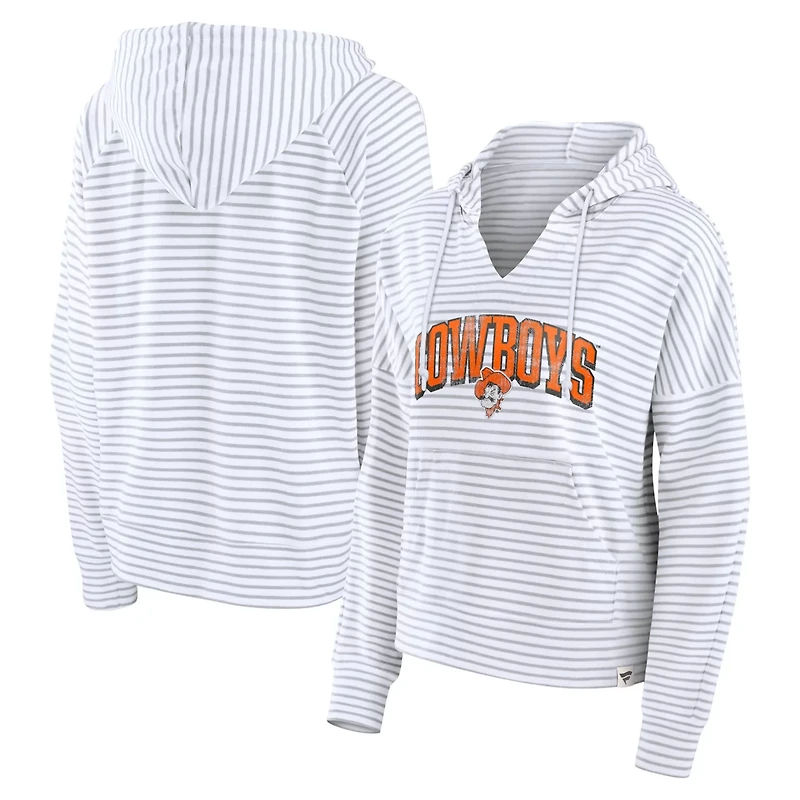 Fanatics /Gray Oklahoma State Cowboys Arch Logo Striped Notch Neck Pullover Hoodie