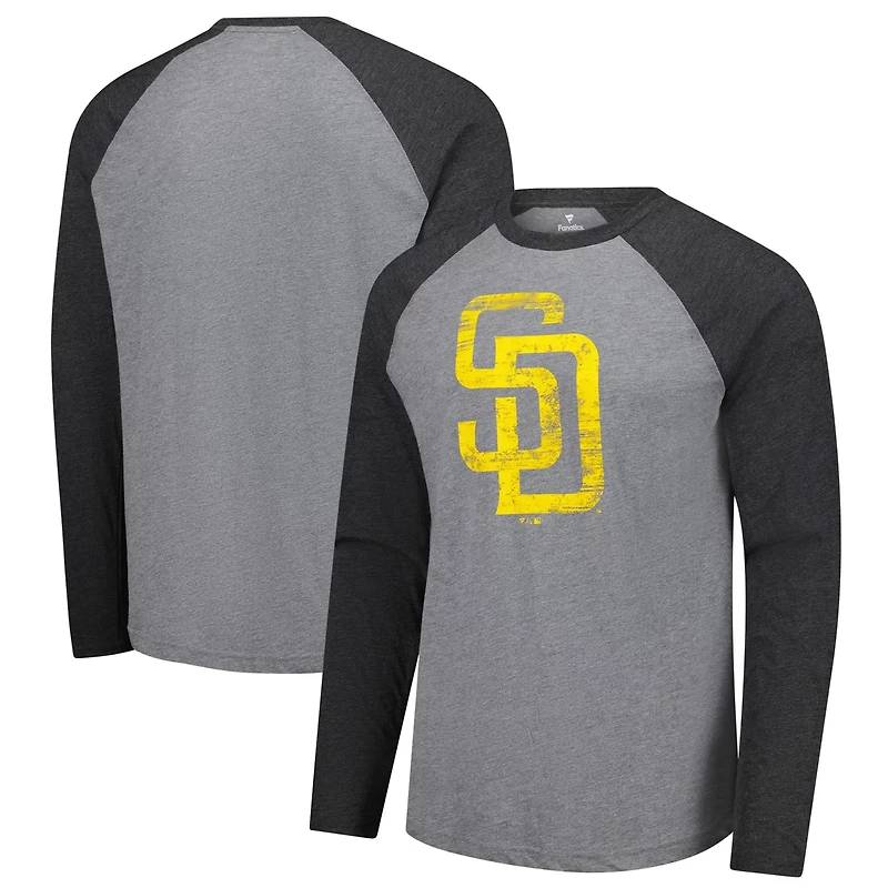 Fanatics Heather Charcoal San Diego Padres Weathered Logo Tri-Blend Raglan Long Sleeve T-Shirt