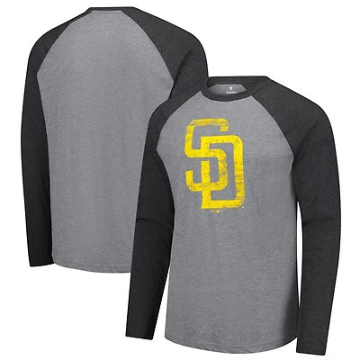 Fanatics Heather Charcoal San Diego Padres Weathered Logo Tri-Blend Raglan Long Sleeve T-Shirt