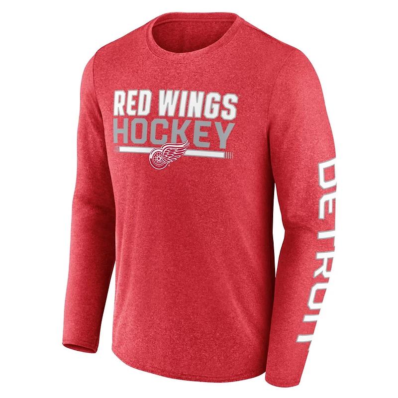 Fanatics Heather Detroit Wings Sweep Iconic Synthetic Long Sleeve T-Shirt