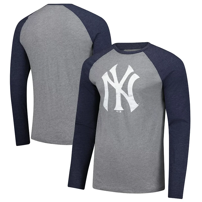 Fanatics Heather New York Yankees Weathered Logo Tri-Blend Raglan Long Sleeve T-Shirt