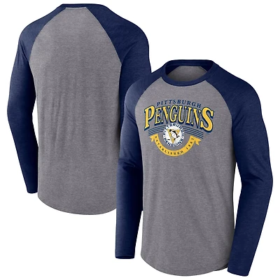 Fanatics Heather Pittsburgh Penguins Goal Crease Raglan Tri-Blend Long Sleeve T-Shirt