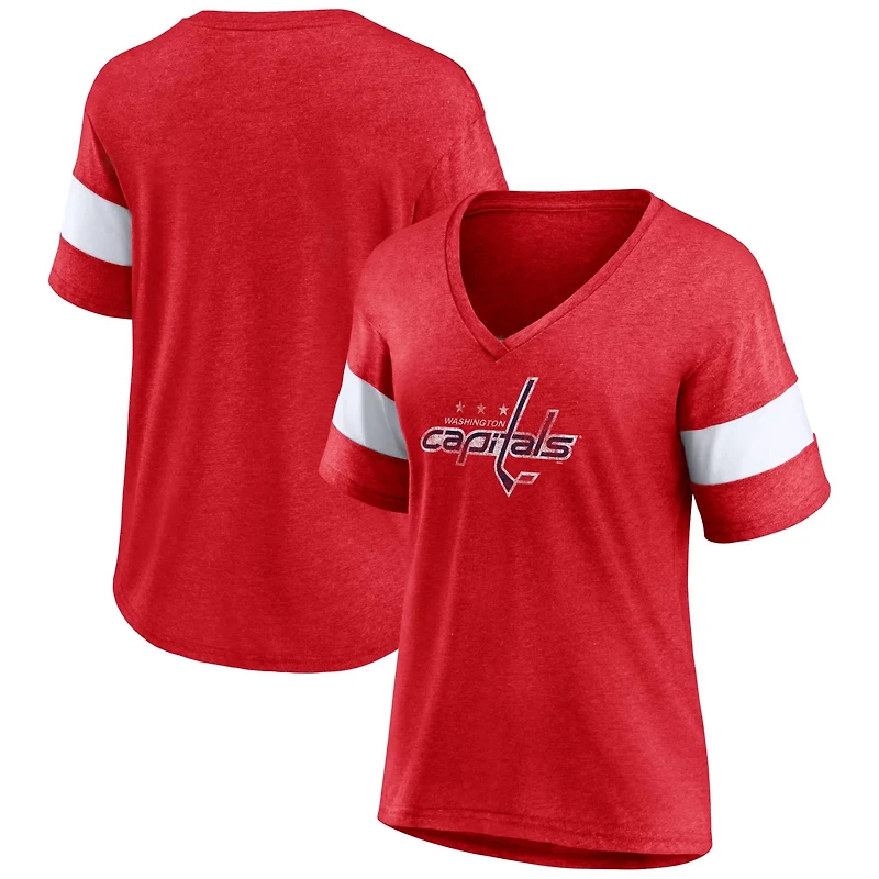 Fanatics Heather Washington Capitals Distressed Tri-Blend V-Neck Half-Sleeve T-Shirt