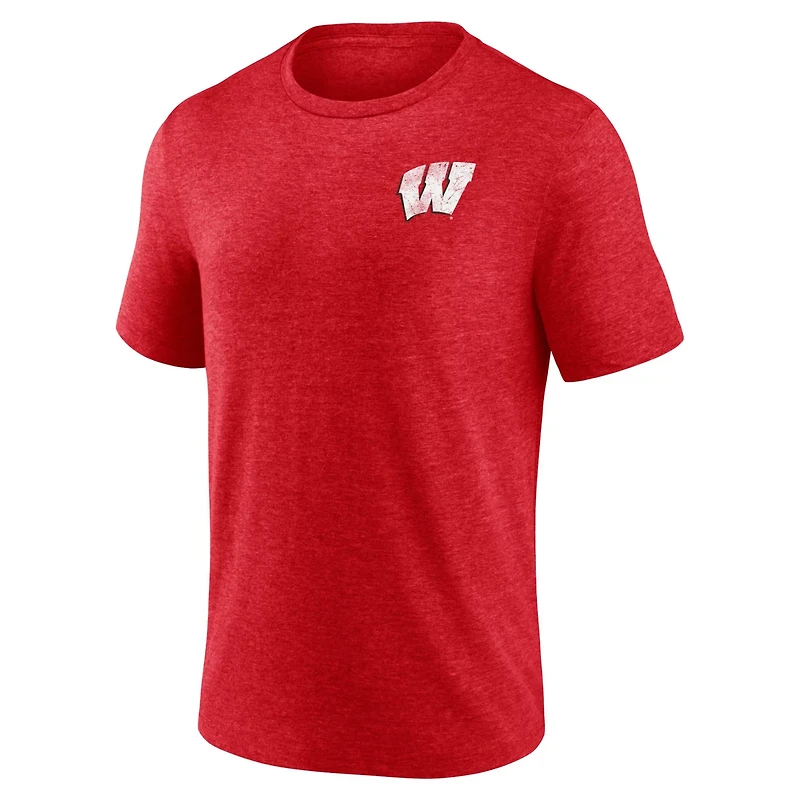 Fanatics Heather Wisconsin Badgers Old-School Bold Tri-Blend T-Shirt