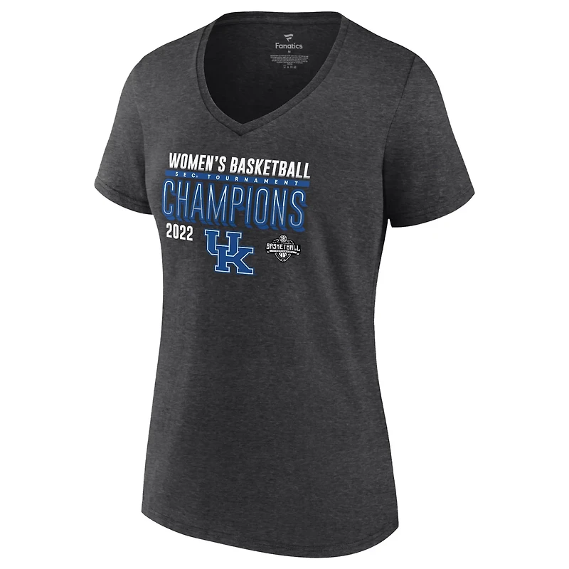Fanatics Heathered Charcoal Kentucky Wildcats 2022 SEC Basketball Conference Tournament Champions Locker Room V-Neck T-Shirt