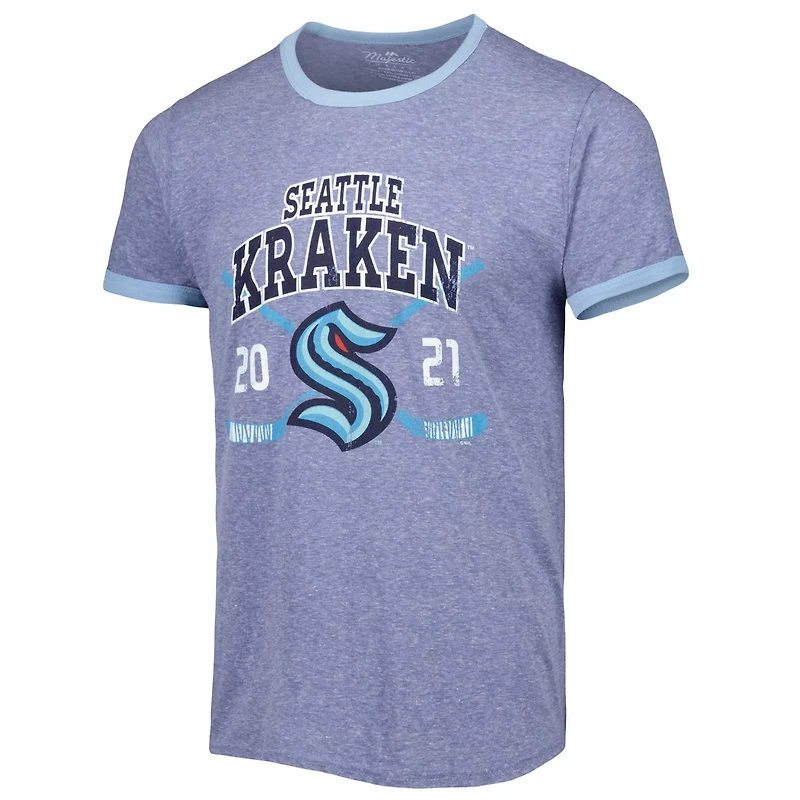 Fanatics Heathered Deep Sea Seattle Kraken Buzzer Beater Tri-Blend Ringer T-Shirt