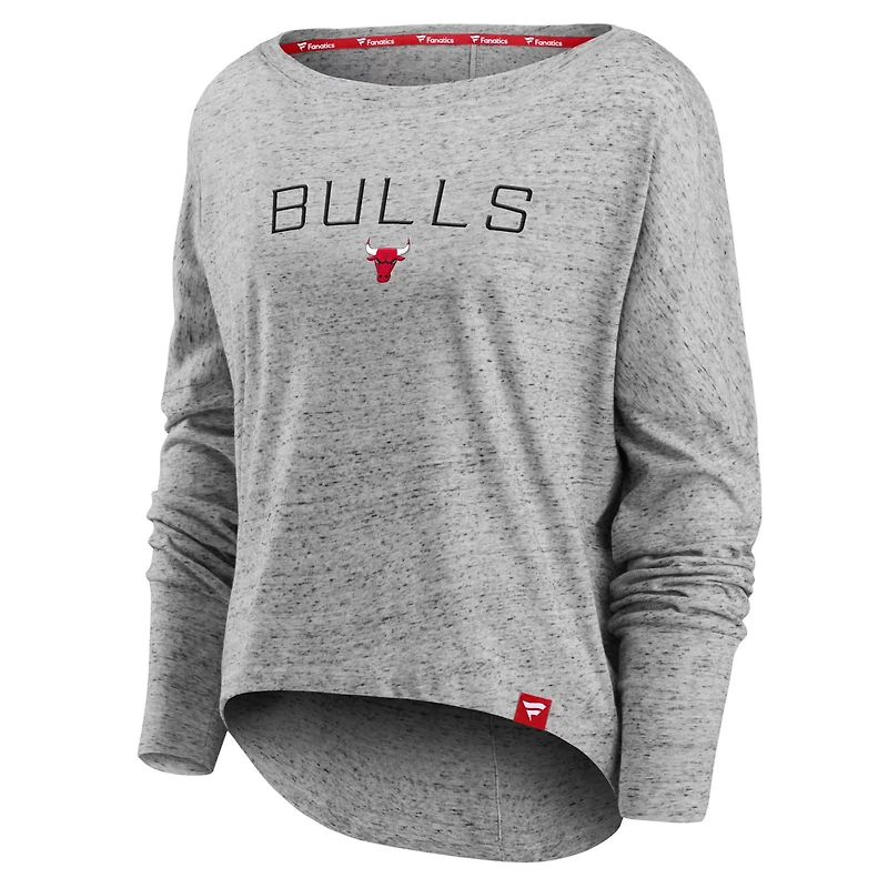 Fanatics Heathered Gray Chicago Bulls Nostalgia Off-The-Shoulder Long Sleeve T-Shirt