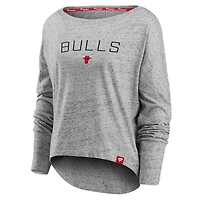 Fanatics Heathered Gray Chicago Bulls Nostalgia Off-The-Shoulder Long Sleeve T-Shirt