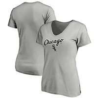 Fanatics Heathered Gray Chicago Sox Team Logo Lockup V-Neck T-Shirt