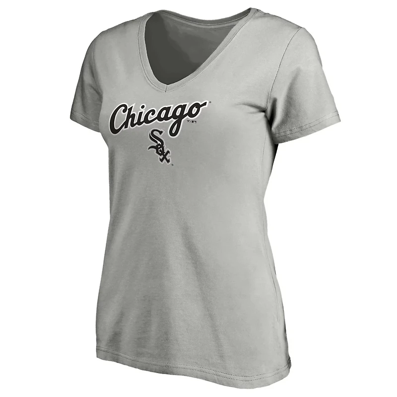 Fanatics Heathered Gray Chicago Sox Team Logo Lockup V-Neck T-Shirt
