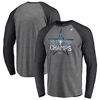 Fanatics Heathered Gray New York City FC 2021 MLS Cup Champions Locker Room Raglan Long Sleeve T-Shirt