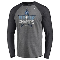 Fanatics Heathered Gray New York City FC 2021 MLS Cup Champions Locker Room Raglan Long Sleeve T-Shirt