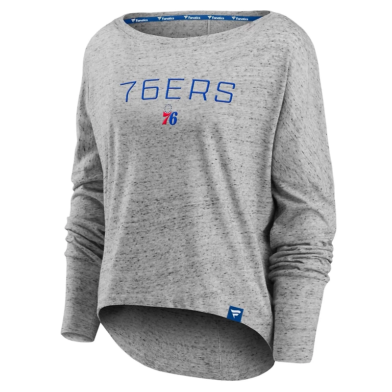 Fanatics Heathered Gray Philadelphia 76ers Nostalgia Off-The-Shoulder Long Sleeve T-Shirt