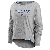 Fanatics Heathered Gray Philadelphia 76ers Nostalgia Off-The-Shoulder Long Sleeve T-Shirt