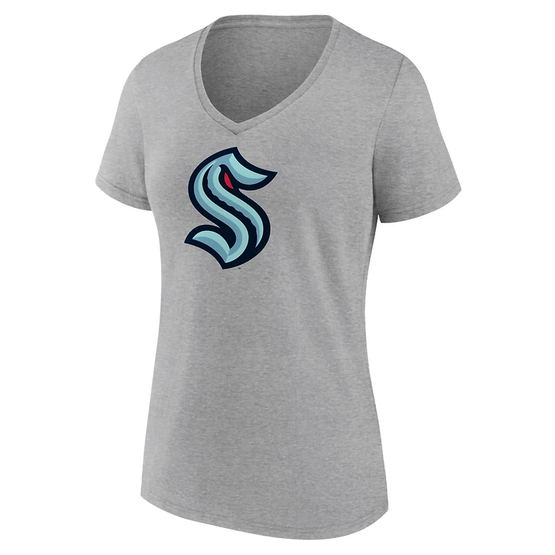 Fanatics Heathered Gray Seattle Kraken Primary Logo Team V-Neck T-Shirt