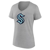 Fanatics Heathered Gray Seattle Kraken Primary Logo Team V-Neck T-Shirt