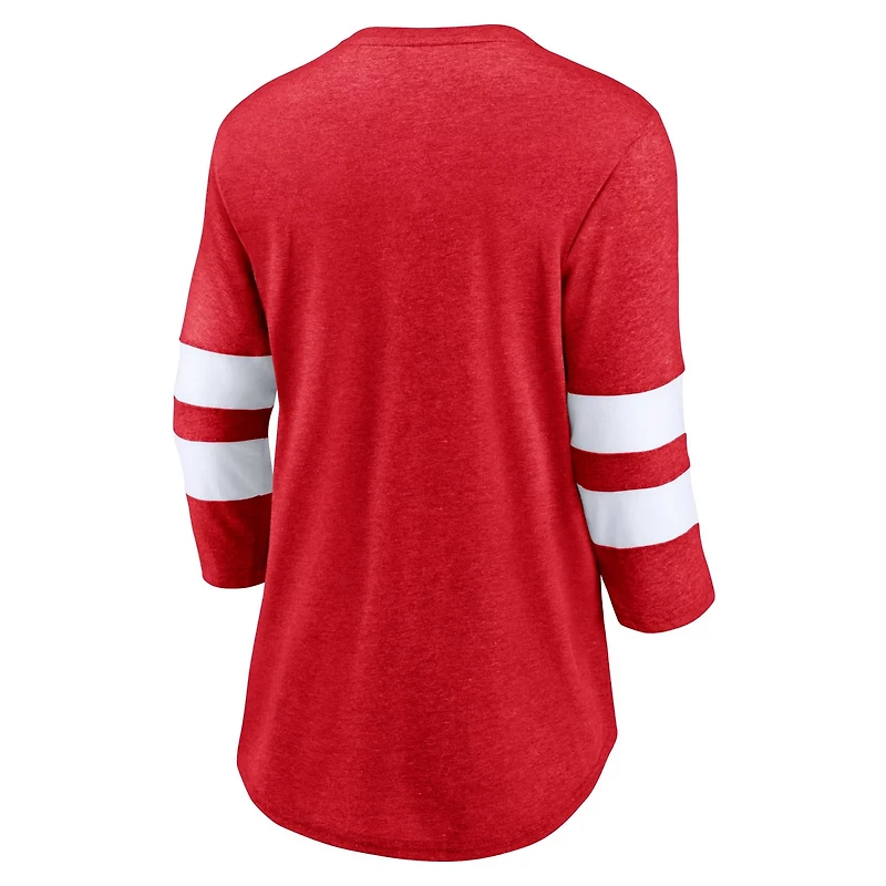 Fanatics Heathered /White Chicago Blackhawks Full Shield 3/4-Sleeve Tri-Blend Raglan Scoop Neck T-Shirt