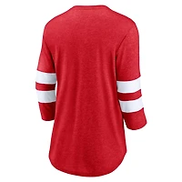 Fanatics Heathered /White Chicago Blackhawks Full Shield 3/4-Sleeve Tri-Blend Raglan Scoop Neck T-Shirt
