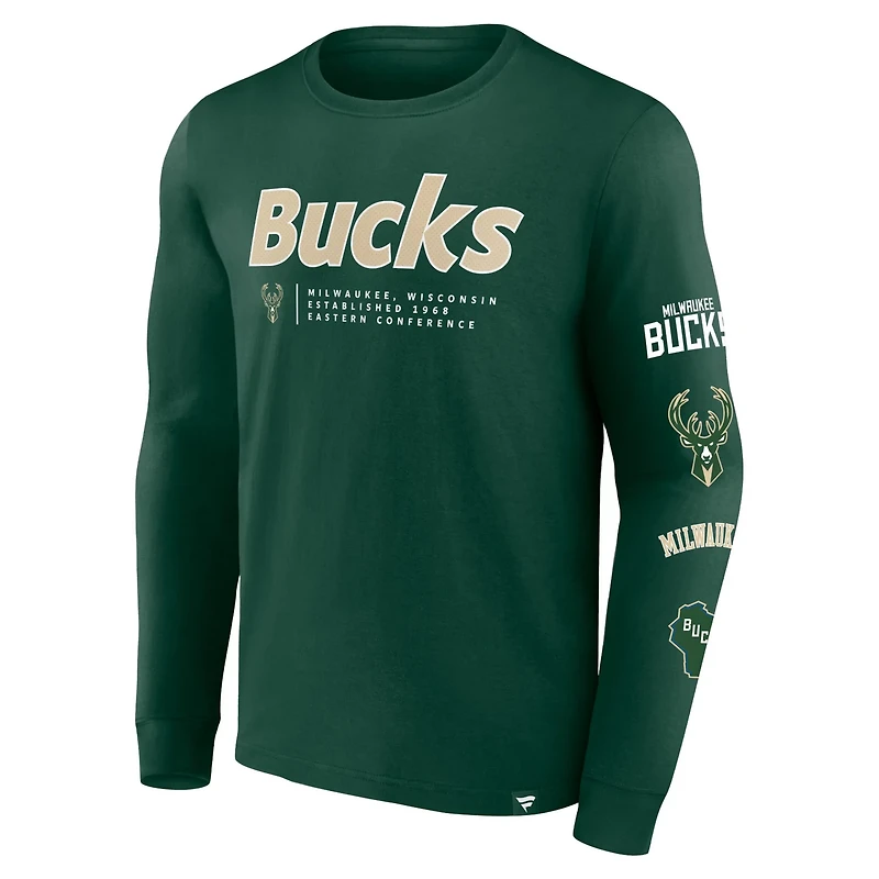 Fanatics Hunter Milwaukee Bucks Baseline Long Sleeve T-Shirt