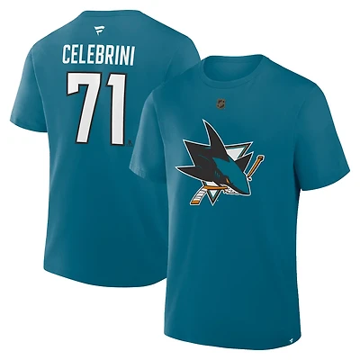 Fanatics Macklin Celebrini San Jose Sharks Authentic Stack Name  Number T-Shirt
