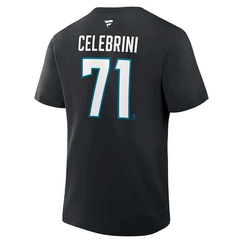 Fanatics Macklin Celebrini San Jose Sharks Authentic Stack Name  Number T-Shirt