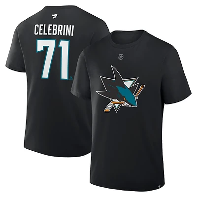 Fanatics Macklin Celebrini San Jose Sharks Authentic Stack Name  Number T-Shirt