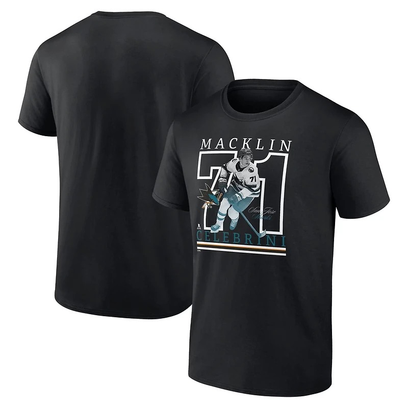 Fanatics Macklin Celebrini San Jose Sharks Authentic Stack Name  Number T-Shirt