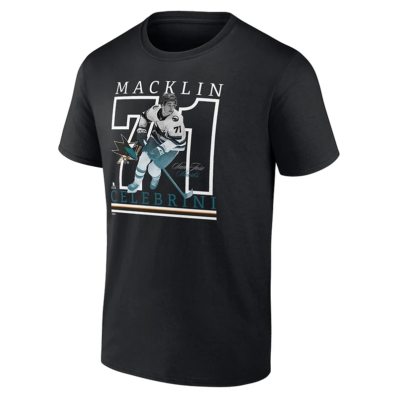 Fanatics Macklin Celebrini San Jose Sharks Authentic Stack Name  Number T-Shirt