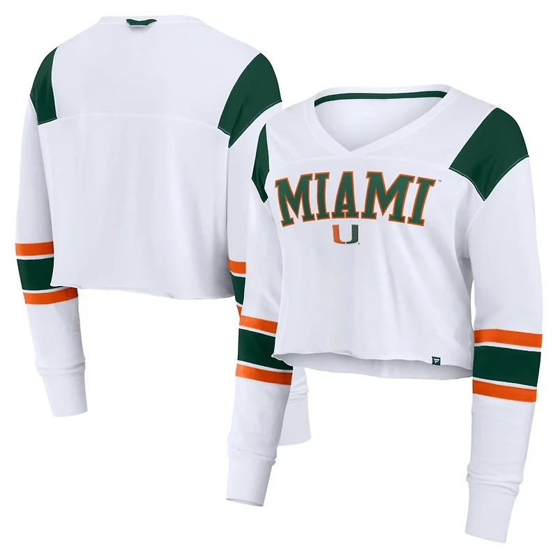 Fanatics Miami Hurricanes Training Camp Cropped Long Sleeve V-Neck Fashion Top