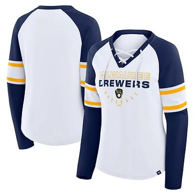 Fanatics Navy Milwaukee Brewers Blitz Package Raglan Lace-Up V-Neck Long Sleeve T-Shirt