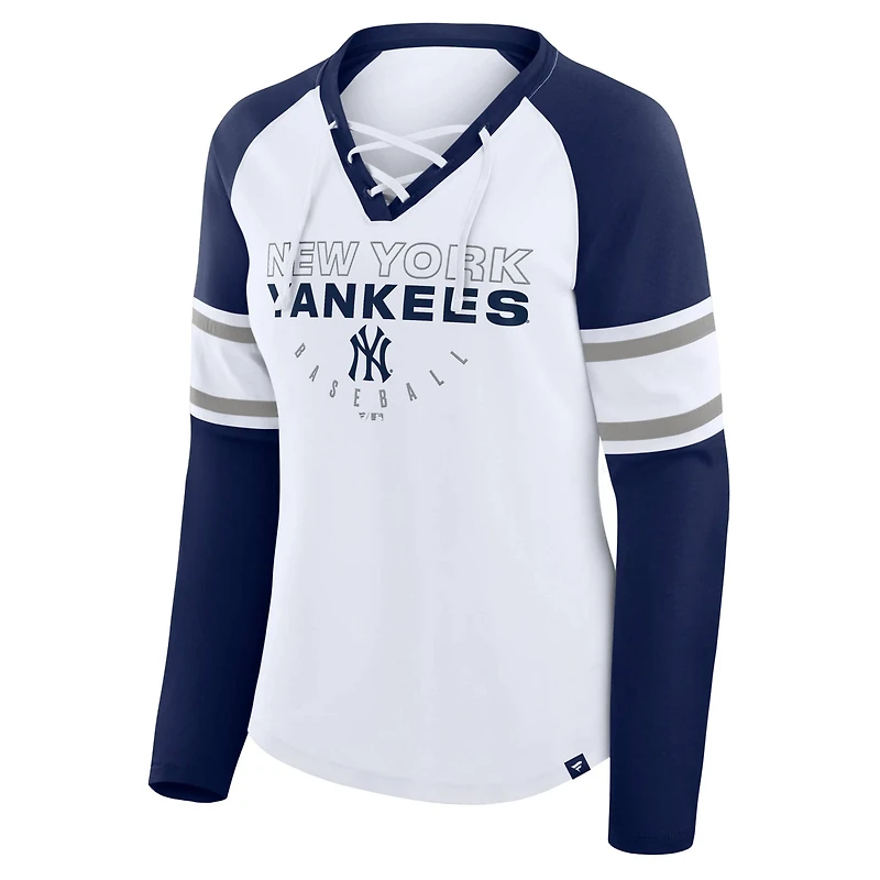 Fanatics Navy New York Yankees Blitz Package Raglan Lace-Up V-Neck Long Sleeve T-Shirt