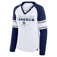 Fanatics Navy New York Yankees Blitz Package Raglan Lace-Up V-Neck Long Sleeve T-Shirt
