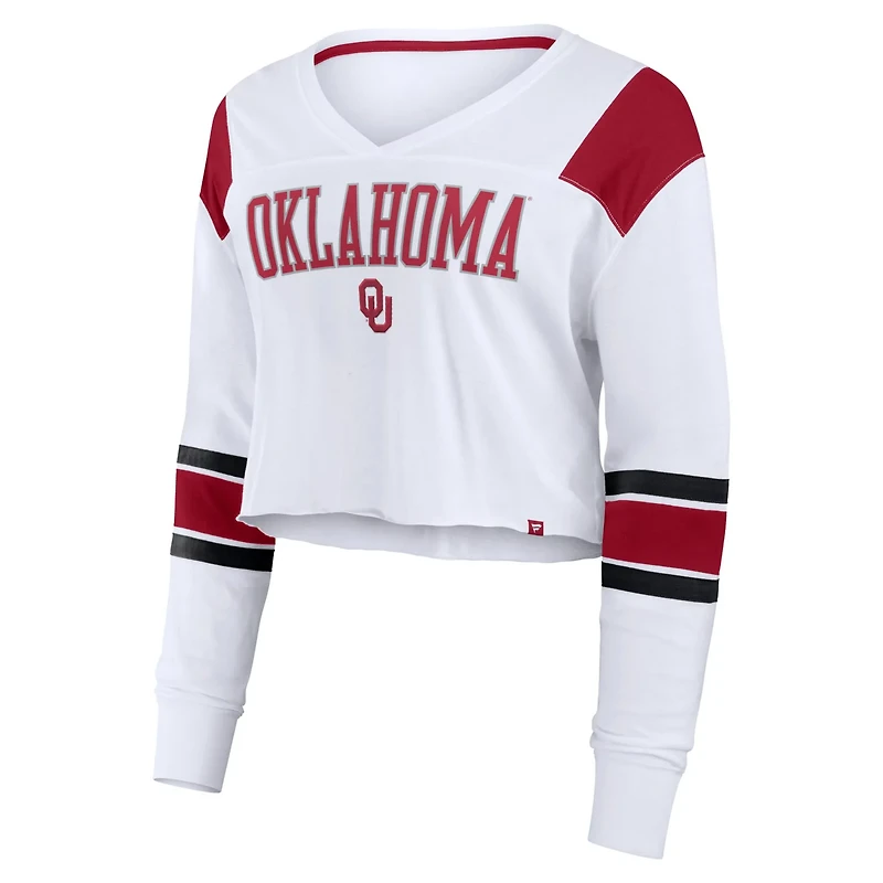 Fanatics Oklahoma Sooners Training Camp Cropped Long Sleeve V-Neck Fashion Top