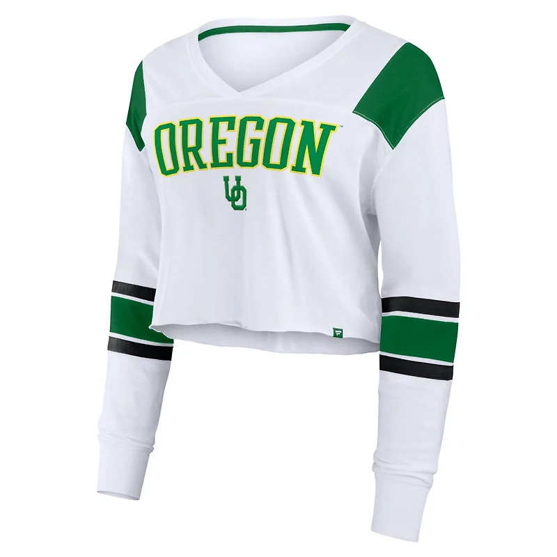 Fanatics Oregon Ducks Training Camp Cropped Long Sleeve V-Neck Fashion Top