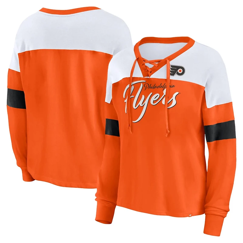 Fanatics Philadelphia Flyers Take the Shot Long Sleeve Lace-Up V-Neck T-Shirt