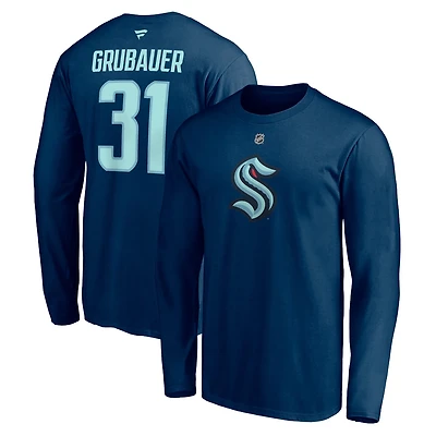 Fanatics Philipp Grubauer Deep Sea Seattle Kraken Authentic Stack Name  Number Long Sleeve T-Shirt